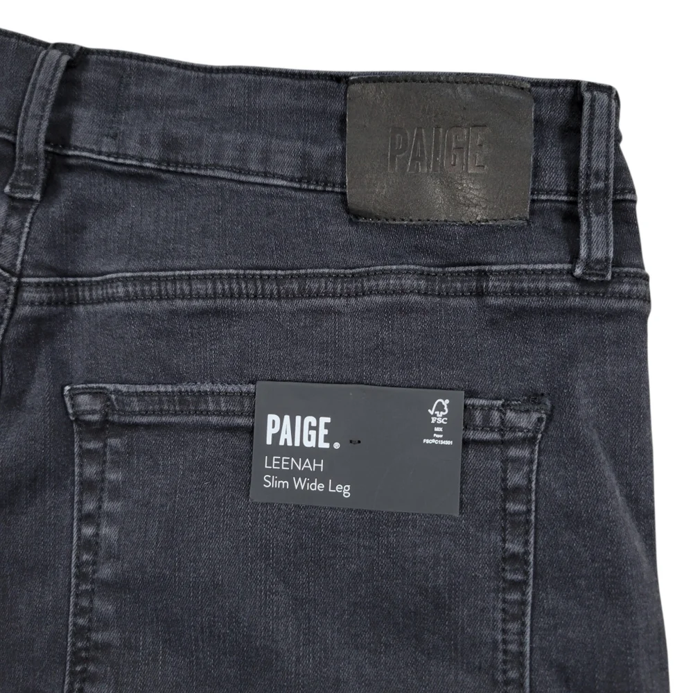 Paige Jeans Womens 33 Black Denim Leenah High Rise Slim Fit Wide Leg Destructed‎